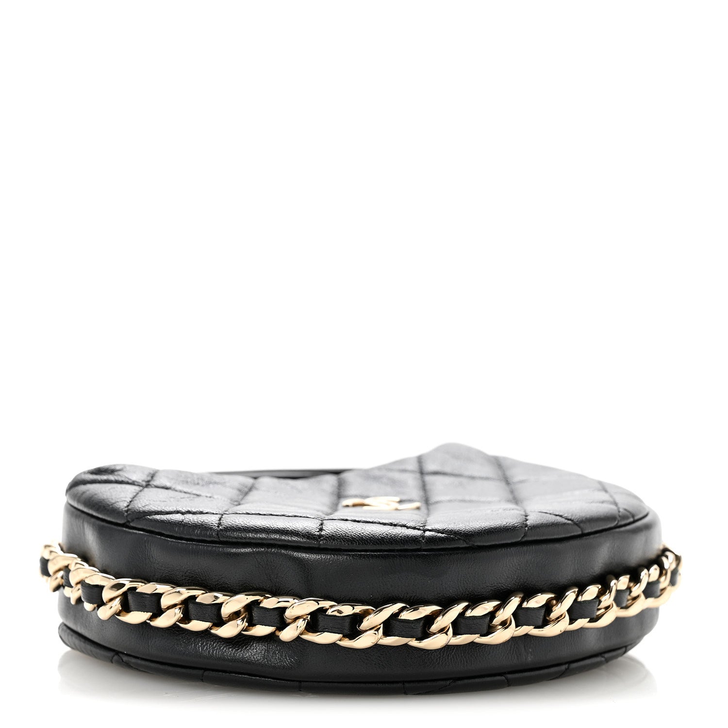 Lambskin Quilted Chain Around Pouch Hobo Black