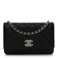 Caviar Quilted Crystal CC Wallet On Chain WOC Black