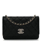 Caviar Quilted Crystal CC Wallet On Chain WOC Black