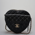 Chanel Lambskin Quilted CC In Love big Heart Clutch With Chain in Black