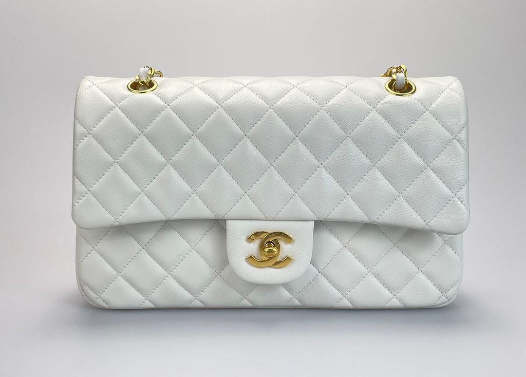 Chanel  Vinateg White Classic Flap Bag  with Gold Hardware