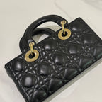 LADY DIOR HORIZONTAL SMALL BAG BLACK LAMBSKIN WITH GOLD HARDWARE