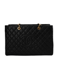 Chanel Large Black Grand Shopping XL GST Tote Bag In Caviar Leather With Gold Hardwares