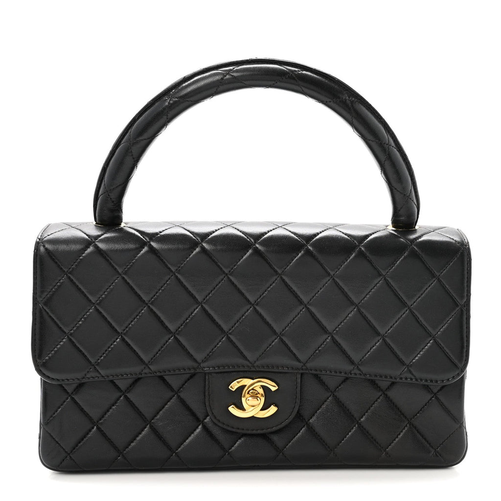 Lambskin Quilted Medium Rectangular Kelly Flap Bag Black