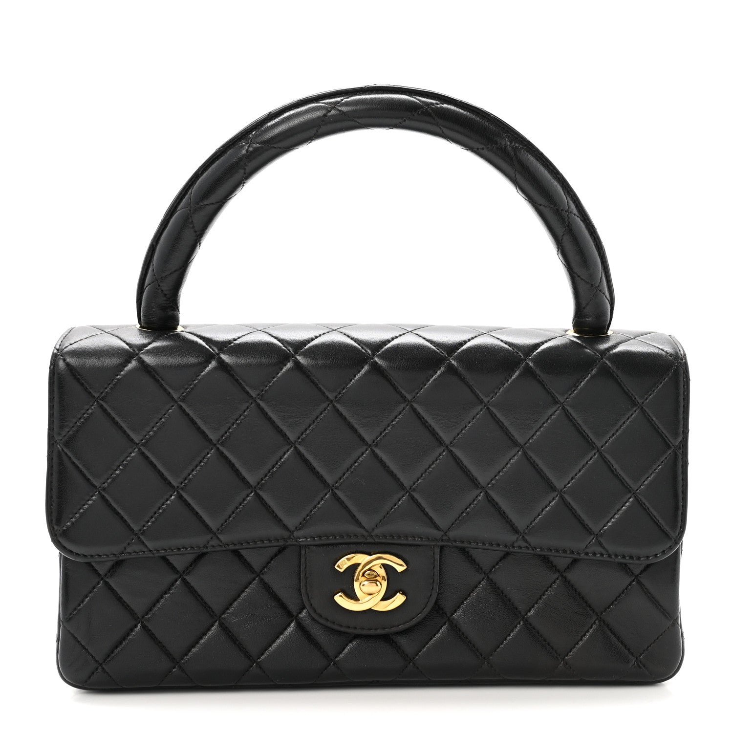Lambskin Quilted Medium Rectangular Kelly Flap Bag Black