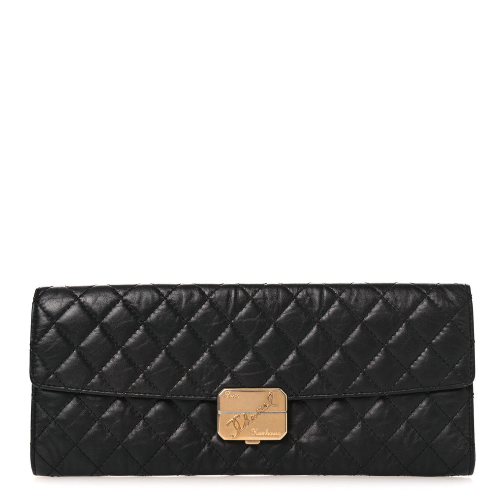 Metallic Aged Calfskin Quilted Paris Hamburg Clutch Black