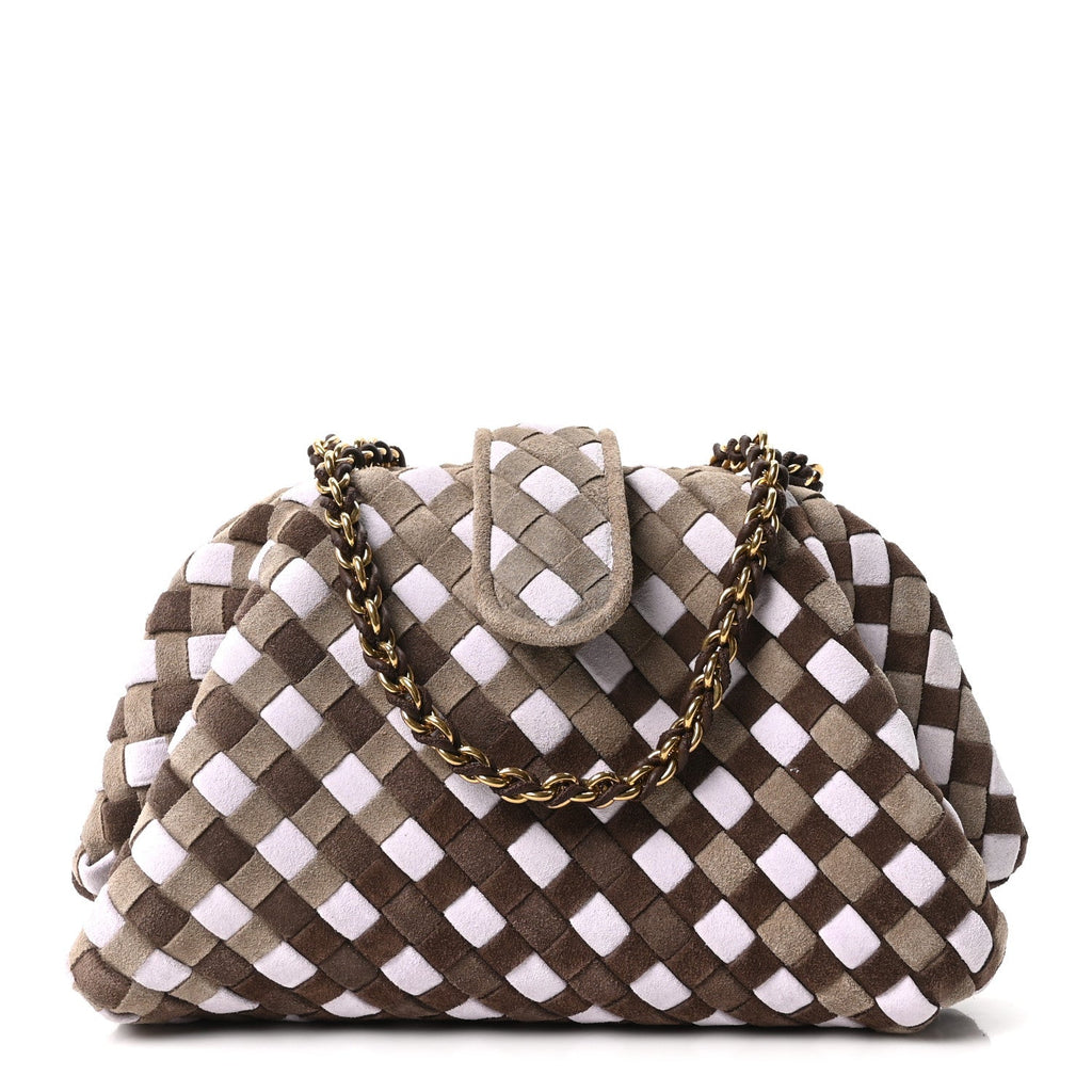 Suede Intrecciato Small The Lauren 1980 Clutch With Chain Praline Musk Washed Brownie
