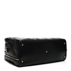 Shiny Grained Calfskin Quilted Travel Bowling Bag Black