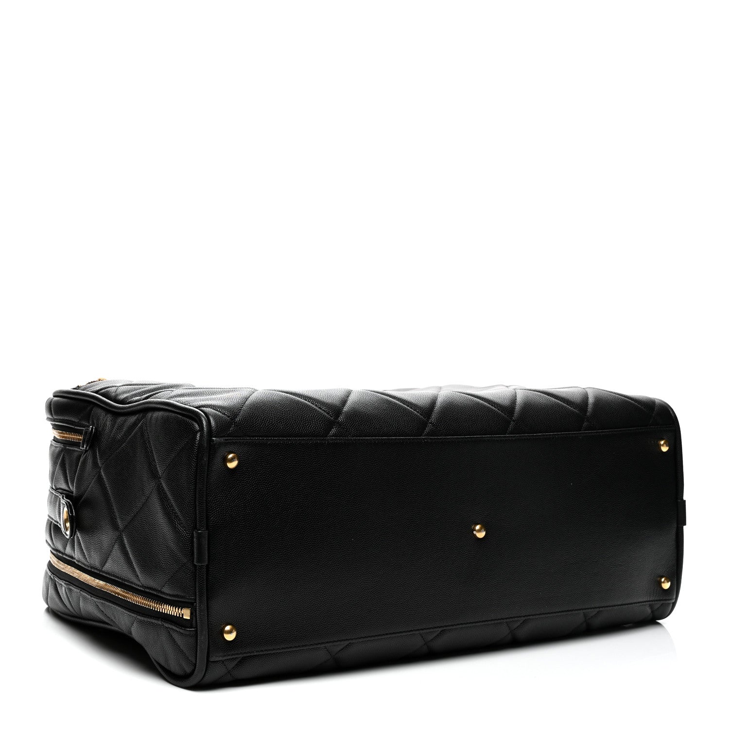 Shiny Grained Calfskin Quilted Travel Bowling Bag Black