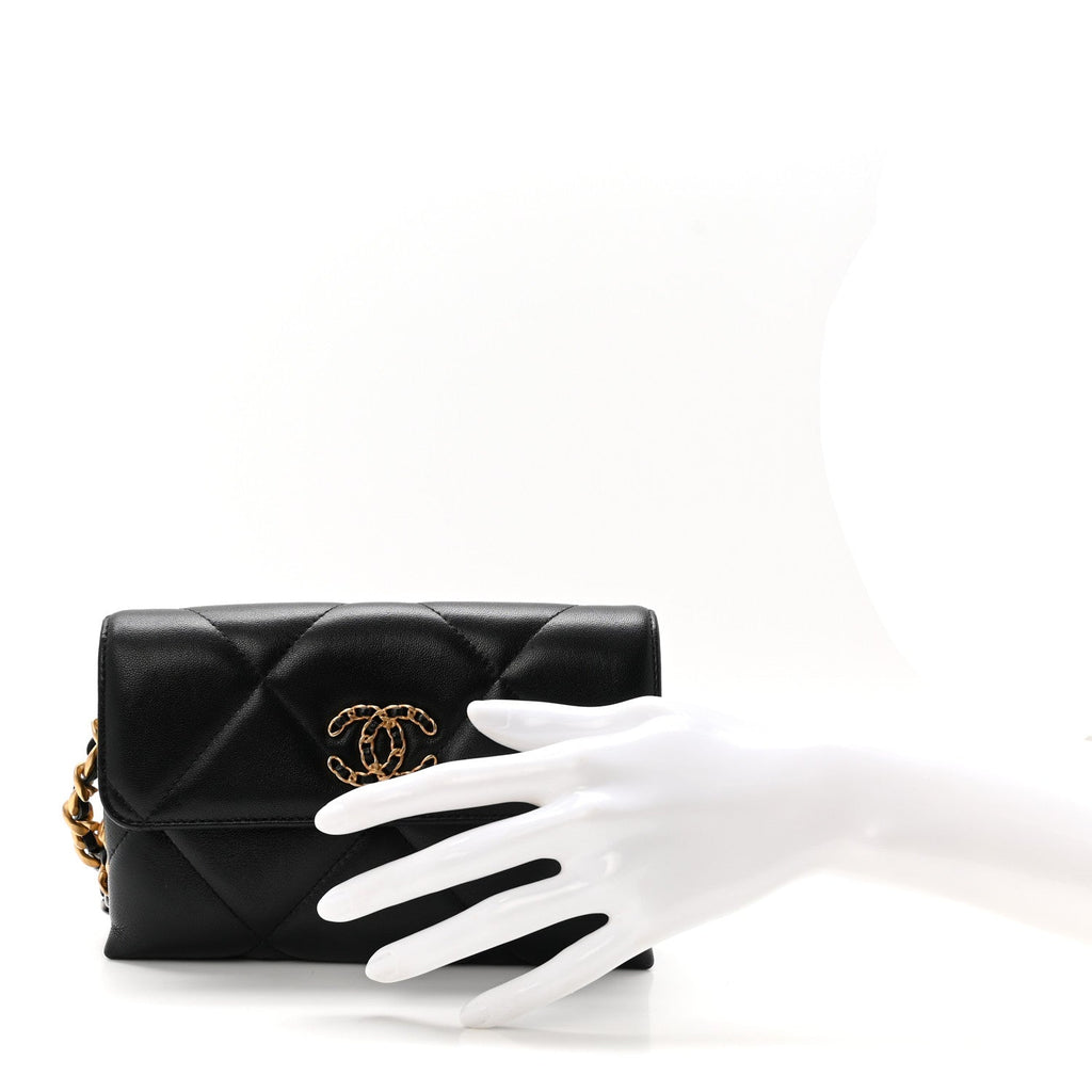 Lambskin Quilted Chanel 19 Flap Clutch Black