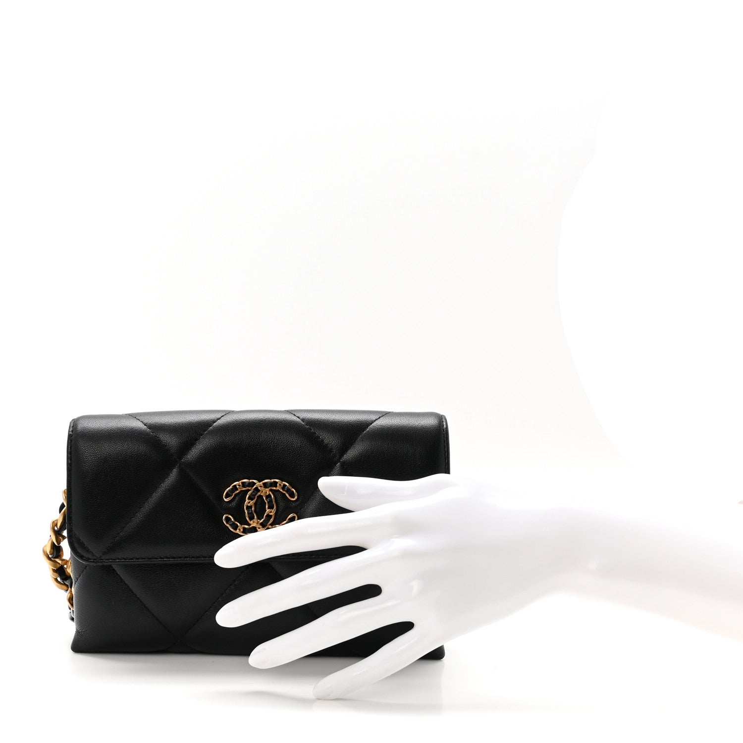 Lambskin Quilted Chanel 19 Flap Clutch Black