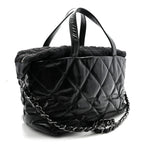 Glazed Calfskin Quilted Tweed Portobello Tote Black