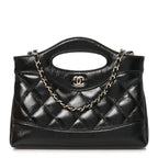 Shiny Crumpled Calfskin Quilted Nano 31 Shopping Bag Black