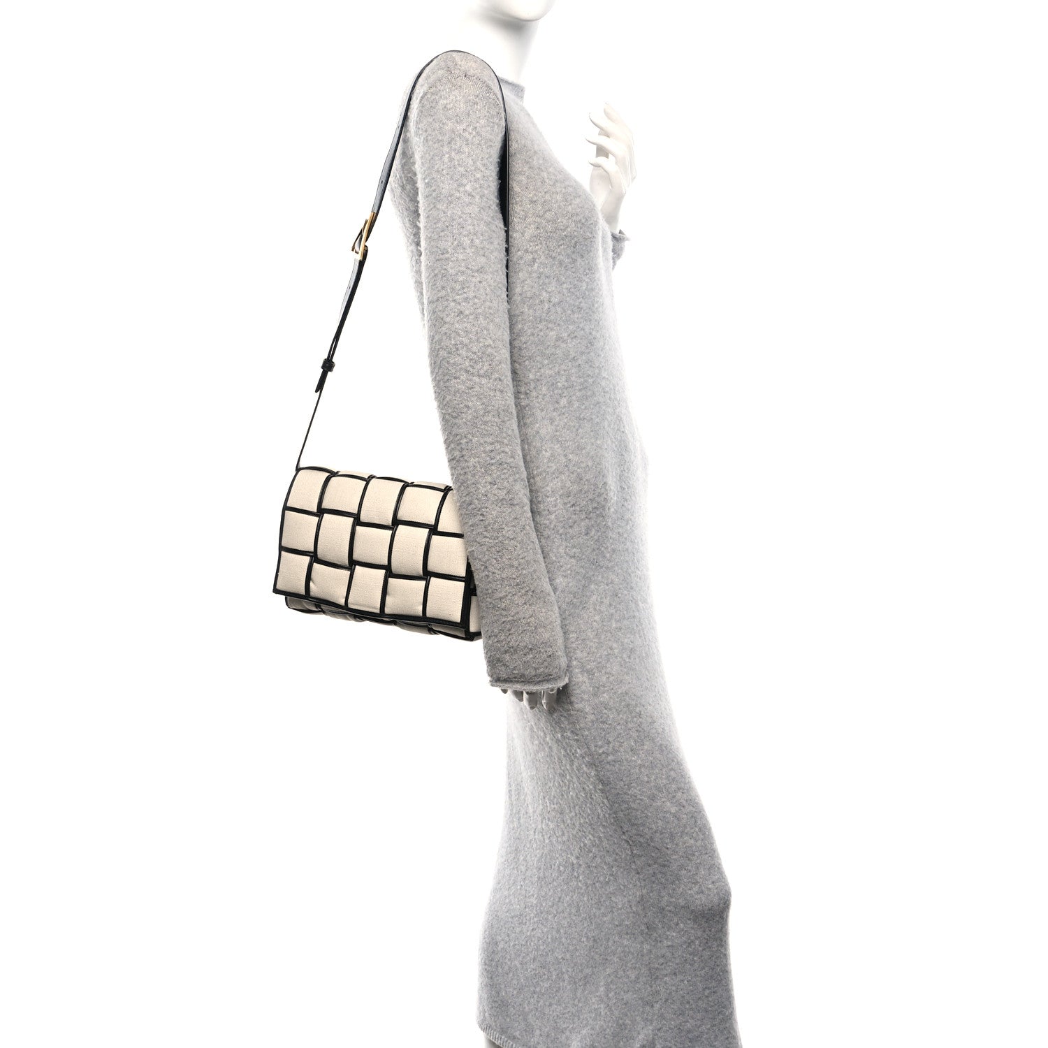 Canvas Intrecciato Padded Cassette Crossbody Bag Natural Black