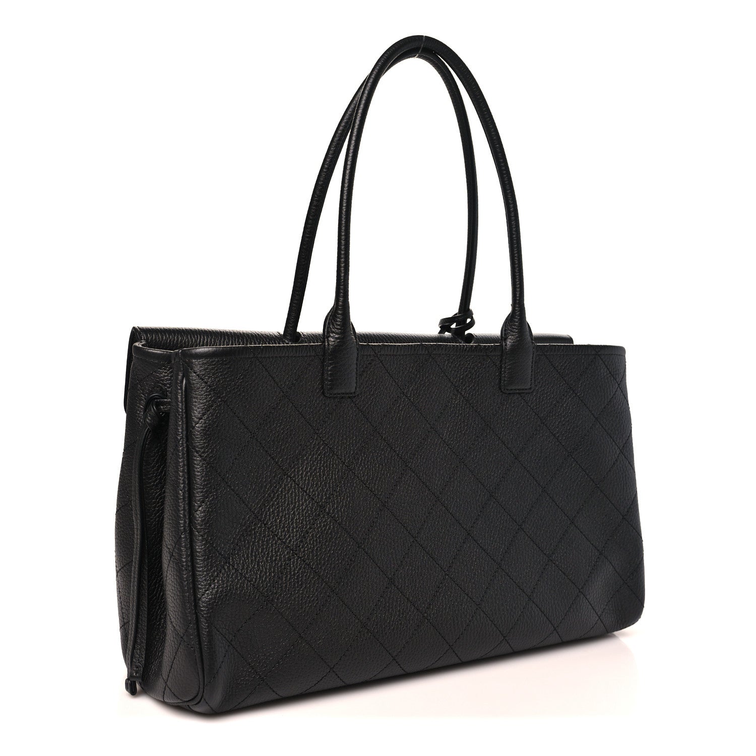Grained Calfskin Stitched Urban Essentials Large Shopping Bag Black