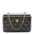 Patent Enamel Quilted Small Coco Hearts Vanity Case With Chain Black
