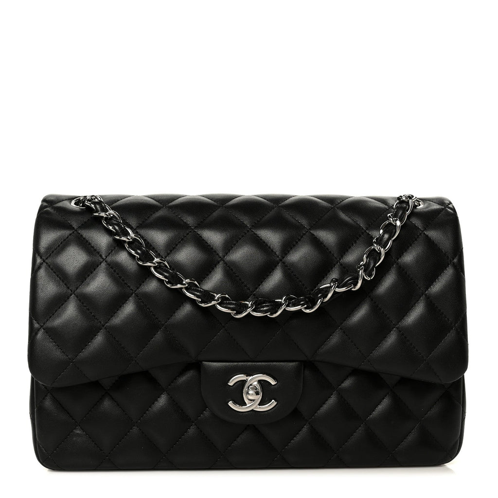 Lambskin Quilted Jumbo Double Flap Black