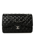 Lambskin Quilted Jumbo Double Flap Black