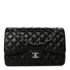 Lambskin Quilted Jumbo Double Flap Black