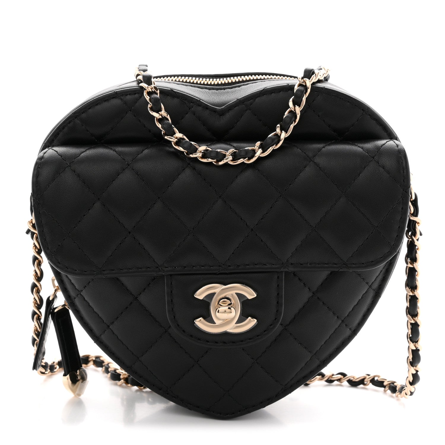 Lambskin Quilted CC In Love Heart Bag Black