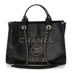 Caviar Small Studded Deauville Tote Black