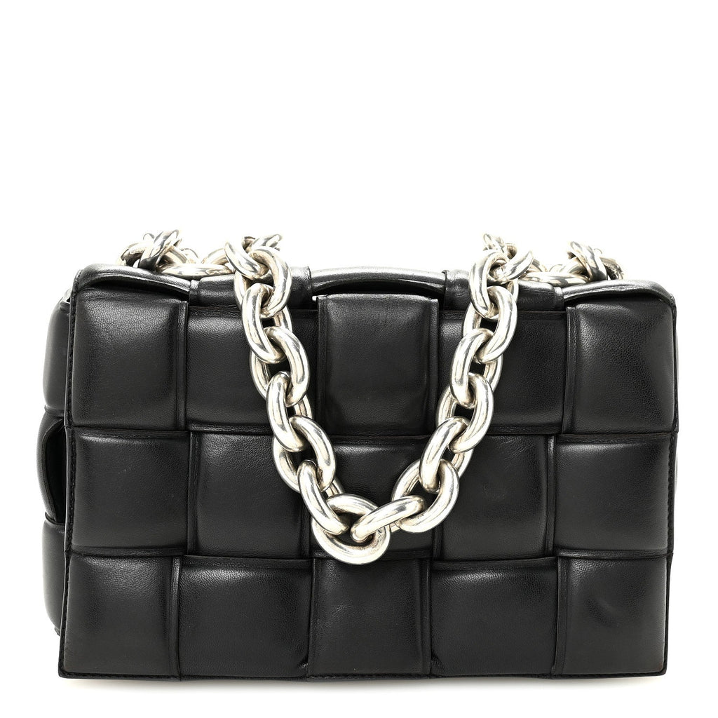 Lambskin Maxi Intreccio Padded Chain Cassette Crossbody Bag Black