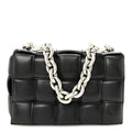 Lambskin Maxi Intreccio Padded Chain Cassette Crossbody Bag Black