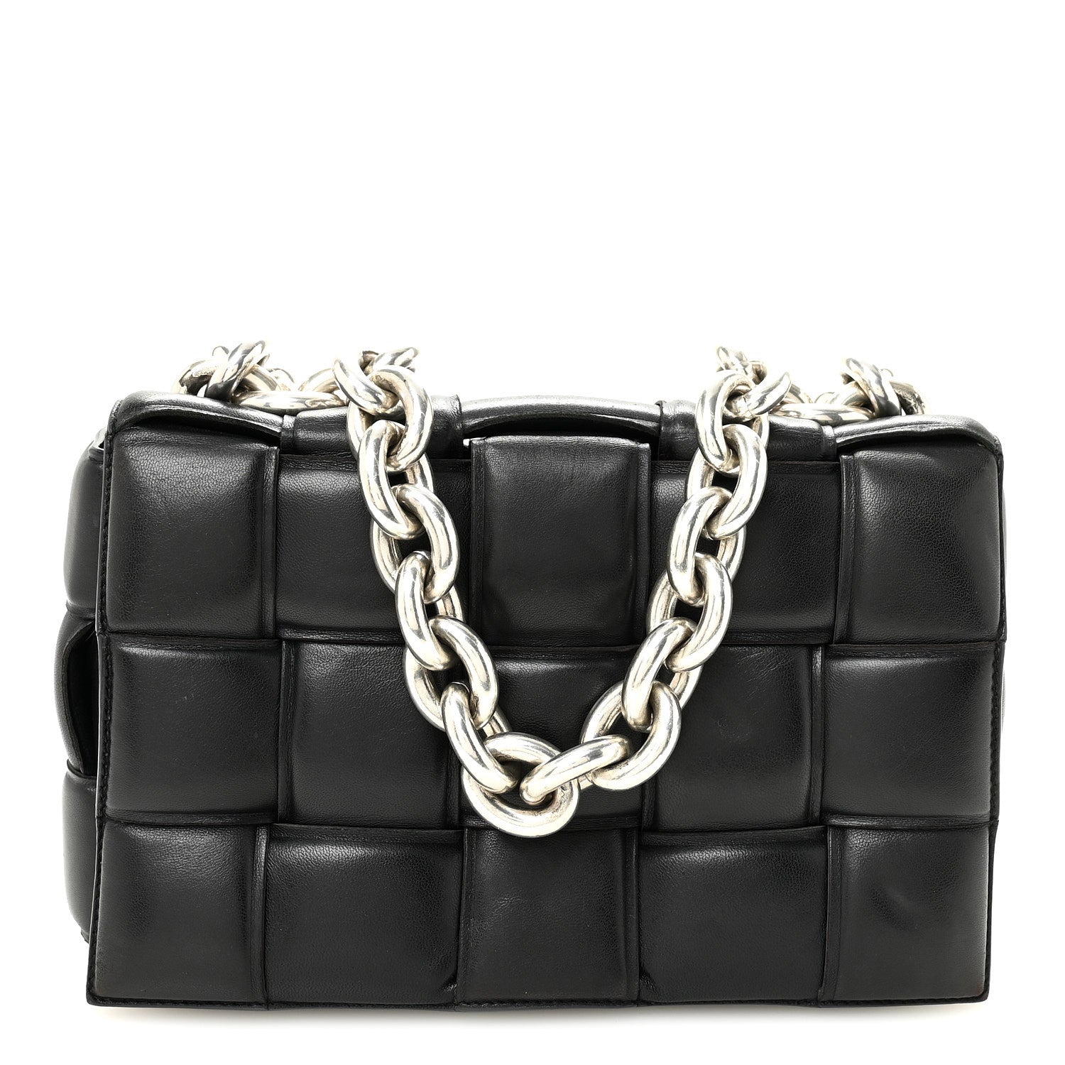 Lambskin Maxi Intreccio Padded Chain Cassette Crossbody Bag Black