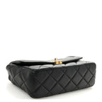 Shiny Lambskin Quilted Small Single Flap Black