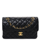 Lambskin Quilted Small Double Flap Black
