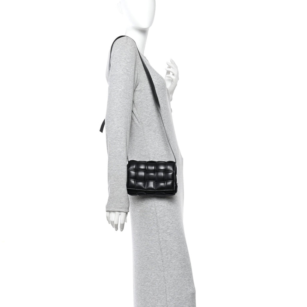 Nappa Maxi Intreccio Small Padded Cassette Crossbody Bag Black