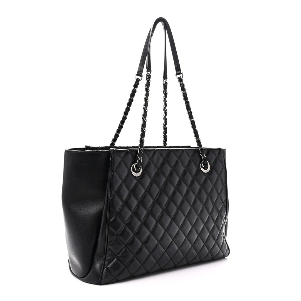 Lambskin Quilted Shopping Tote Black