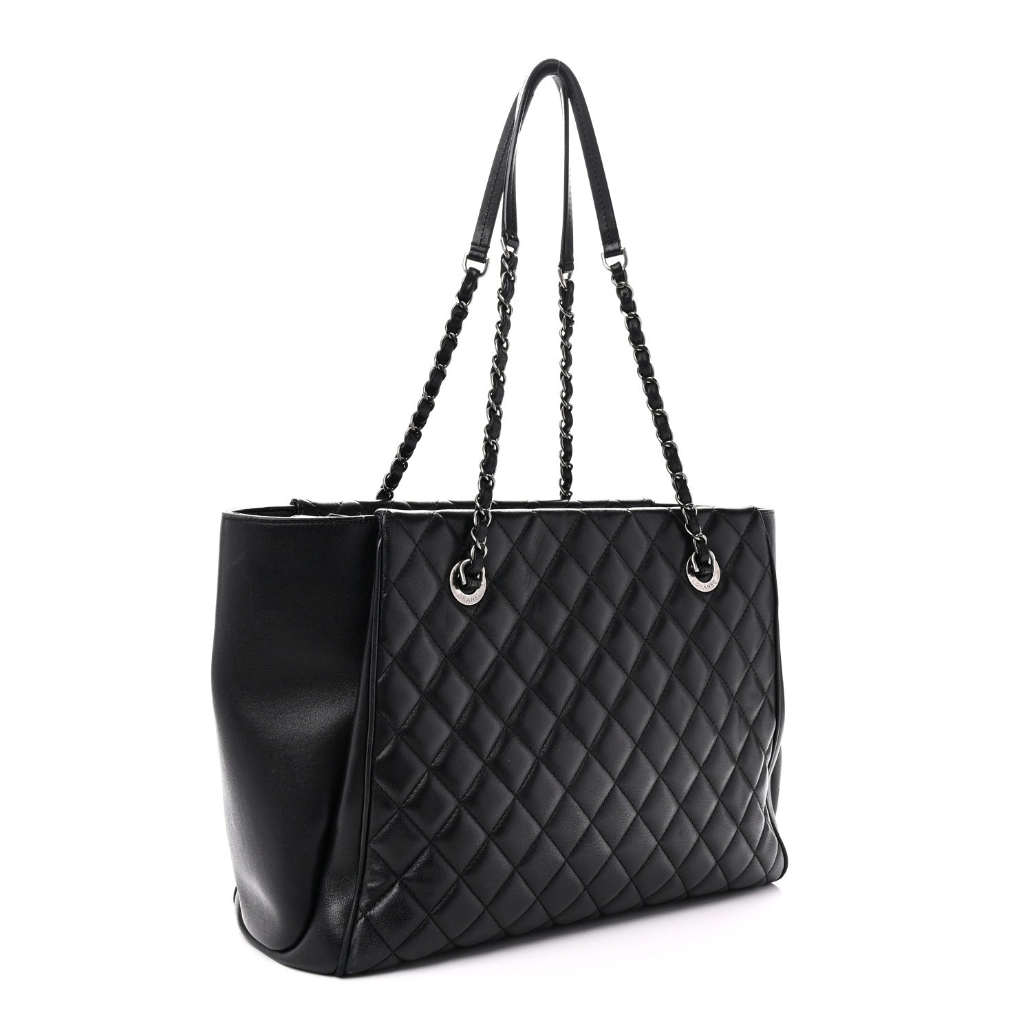 Lambskin Quilted Shopping Tote Black