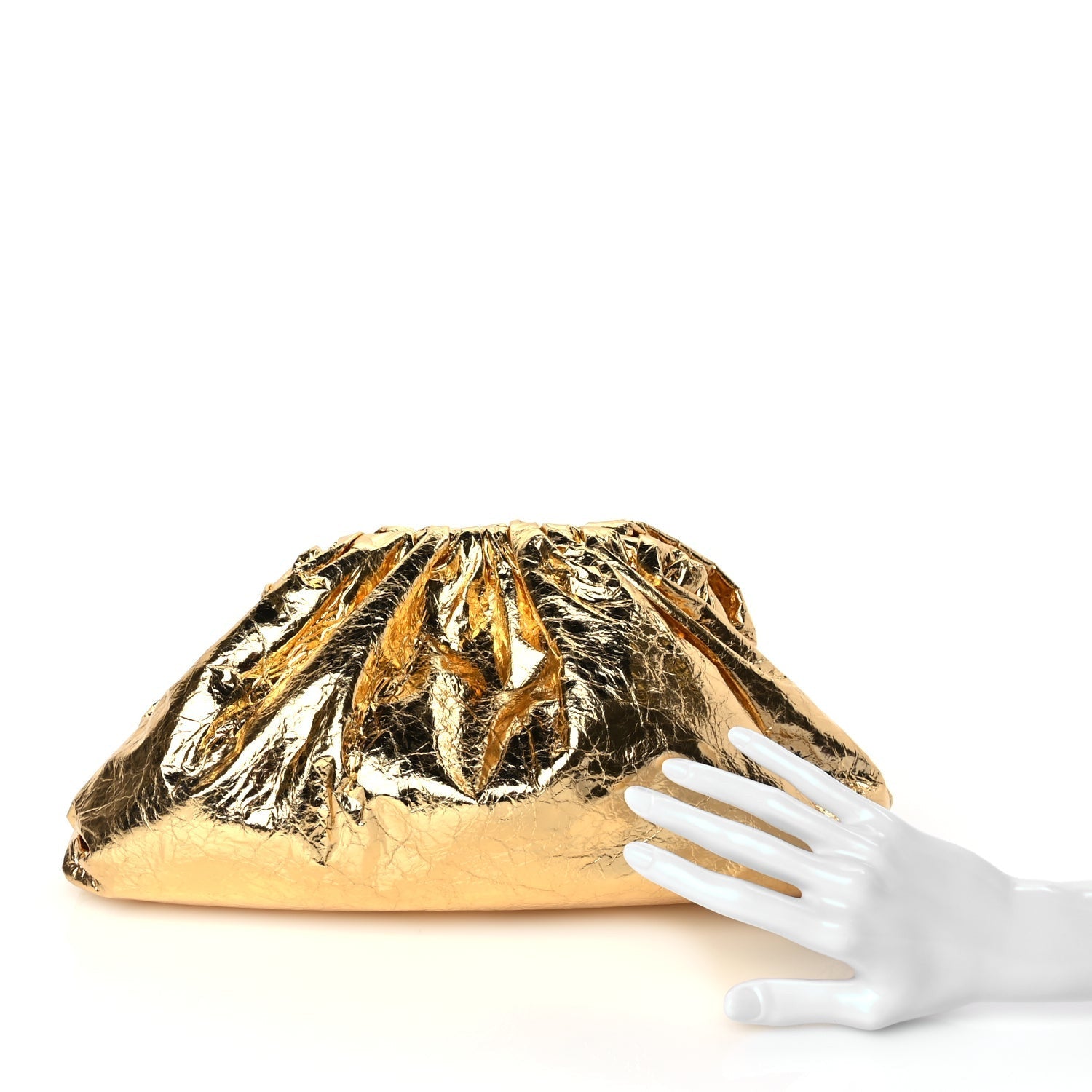 Metallic Crinkled Lambskin The Pouch Oversized Clutch Oro