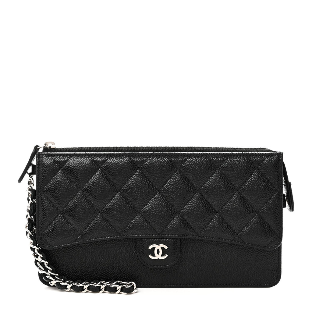 Caviar Quilted Classic Pouch With Handle Black