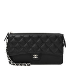 Caviar Quilted Classic Pouch With Handle Black