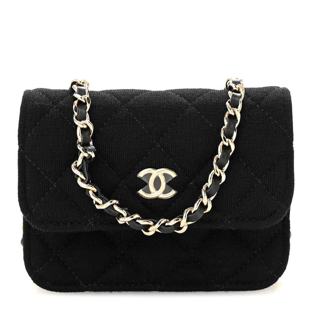 Jersey Quilted Mini VIP Clutch With Chain Black