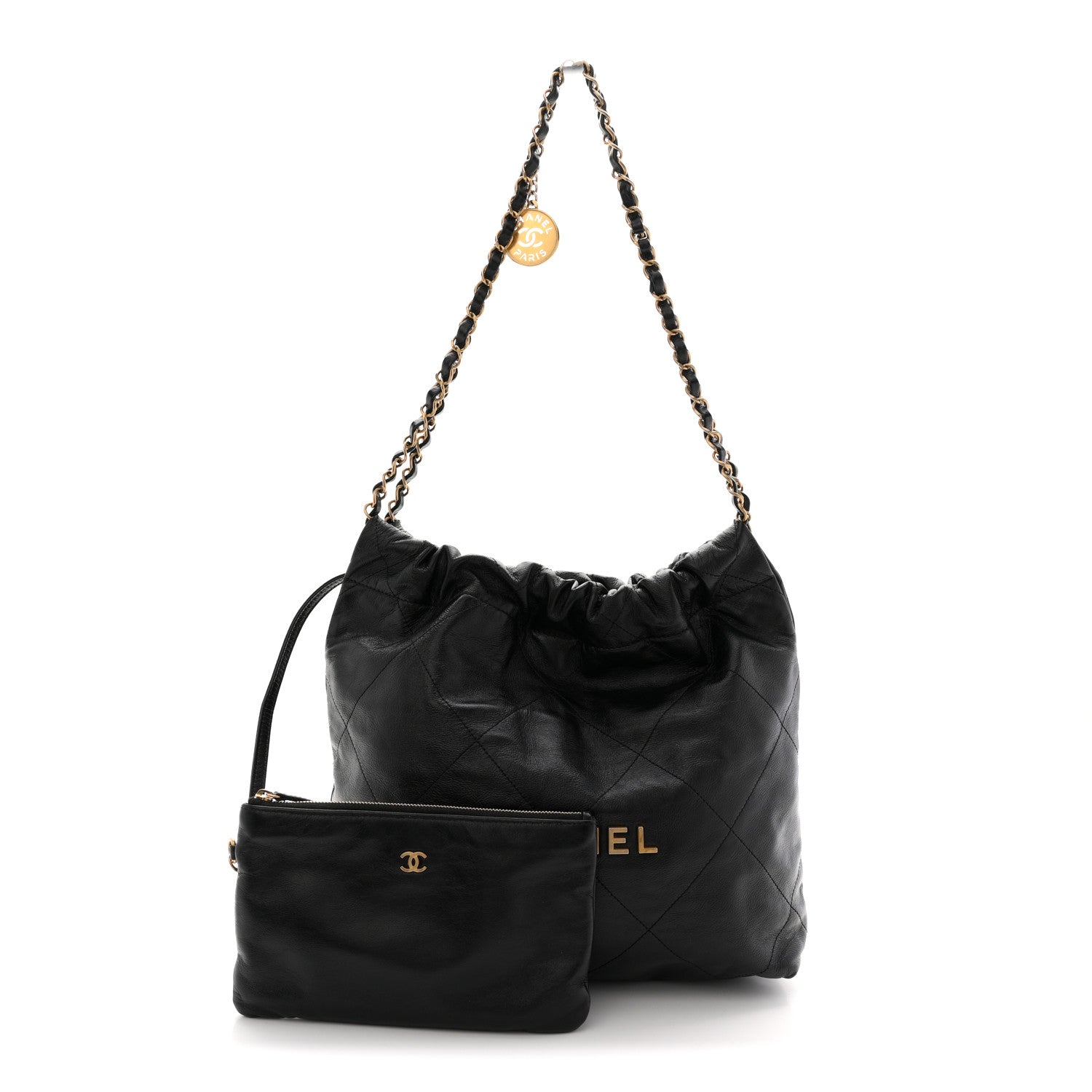 Shiny Calfskin Quilted Small Chanel 22 Black