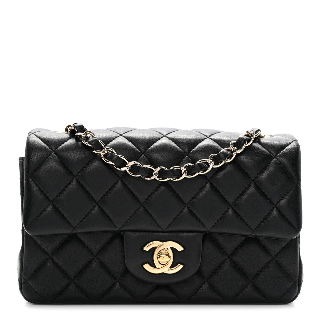 Lambskin Quilted Mini Rectangular Flap Black