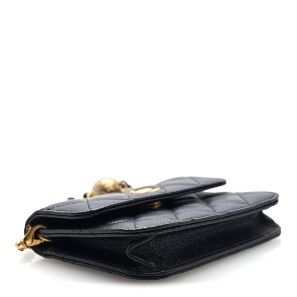 Lambskin Quilted Pearl Crush Flap With Chain Black