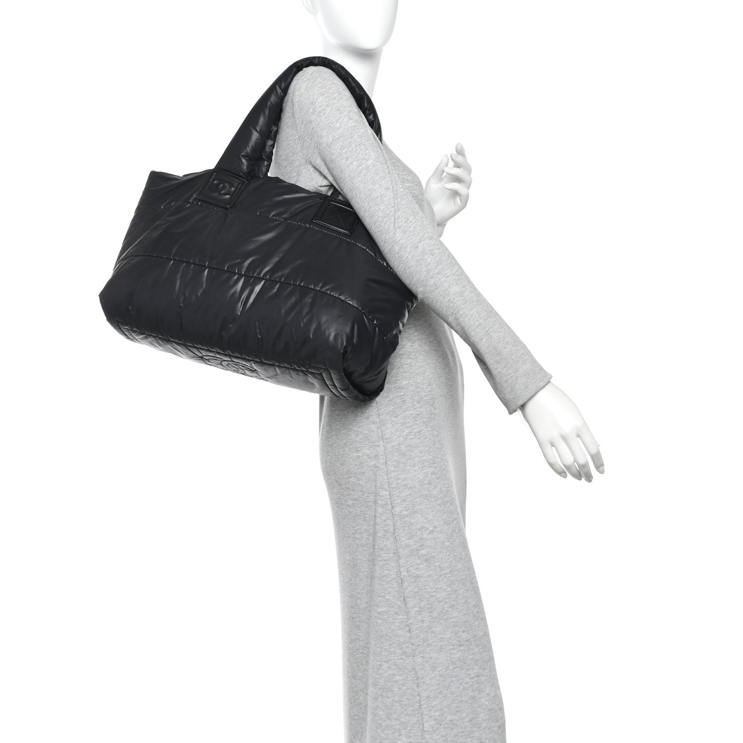 Lambskin Quilted Large Coco Cocoon Reversible Tote Black