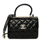 Lambskin Crystal Quilted Mini Trendy CC Dual Handle Flap Bag Black