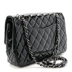 Crumpled Patent Quilted Medium Double Flap Black