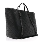 Calfskin Stitched Large Shopping Tote Black
