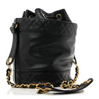 Caviar Drawstring Bucket Shoulder Bag Black