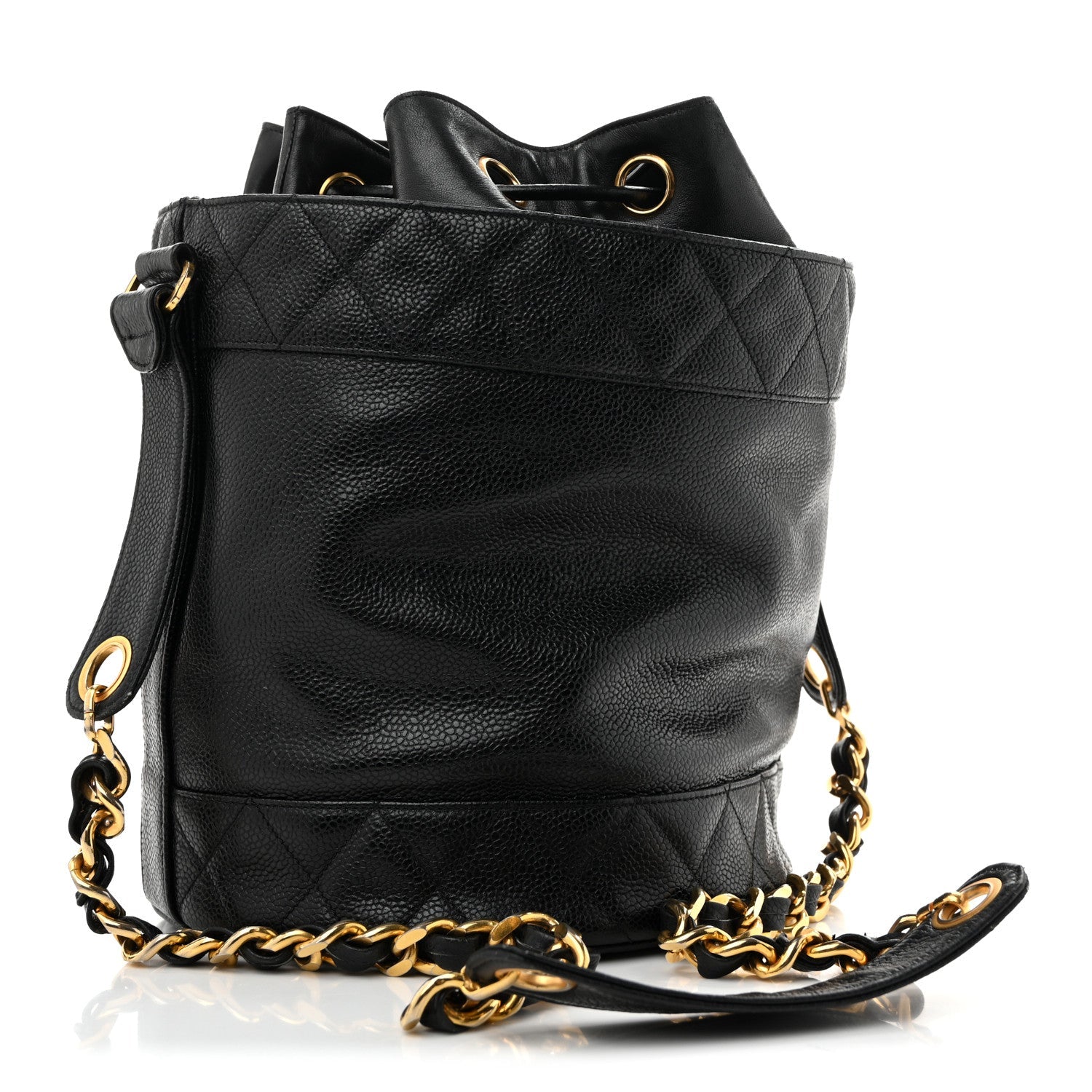 Caviar Drawstring Bucket Shoulder Bag Black