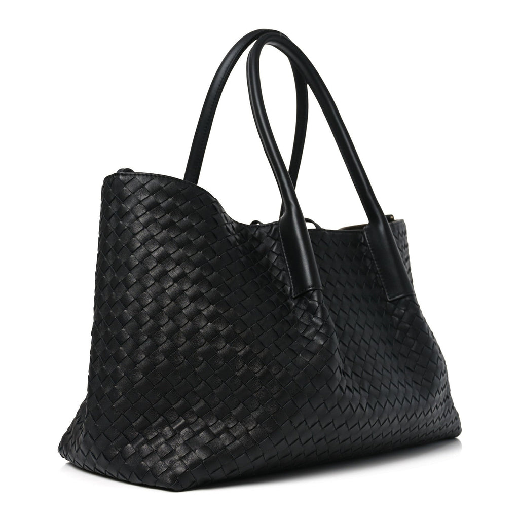 Calfskin Intrecciato Large Pinacoteca Reversible Tote Black