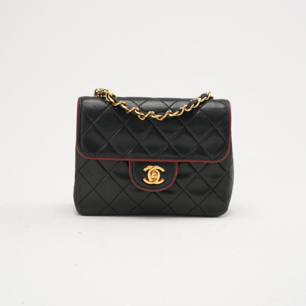 Chanel Vintage Mini Timeless Flap Black and Burgundy 1991