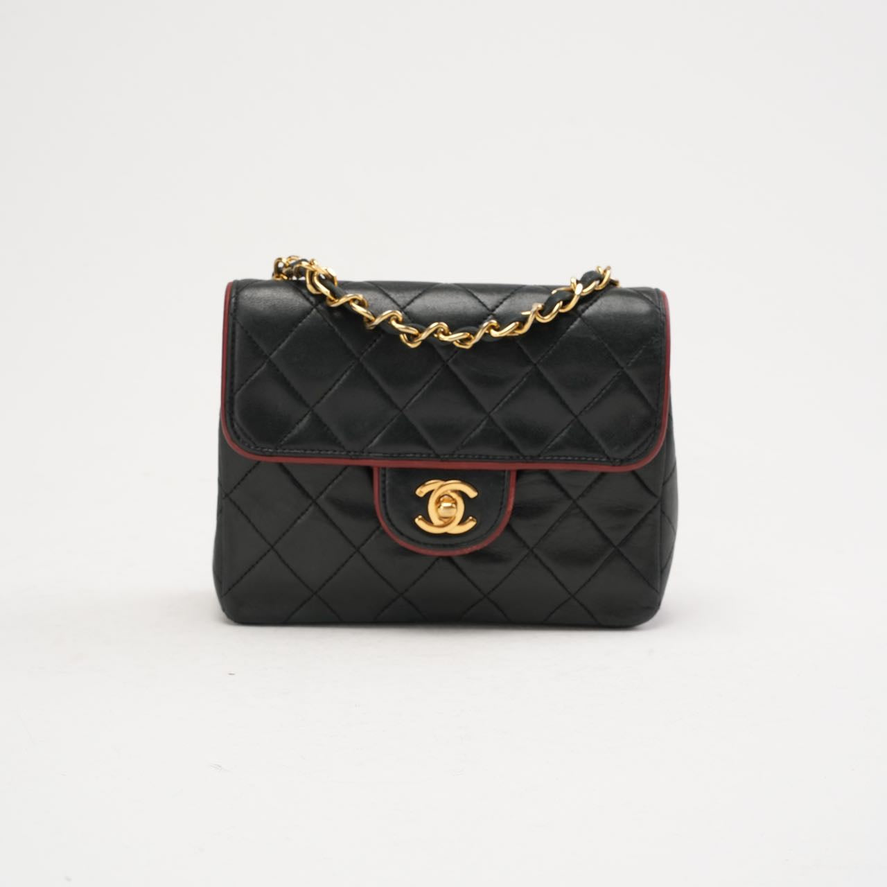 Chanel Vintage Mini Timeless Flap Black and Burgundy 1991