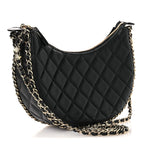 Lambskin Quilted Small Hobo Bag Black